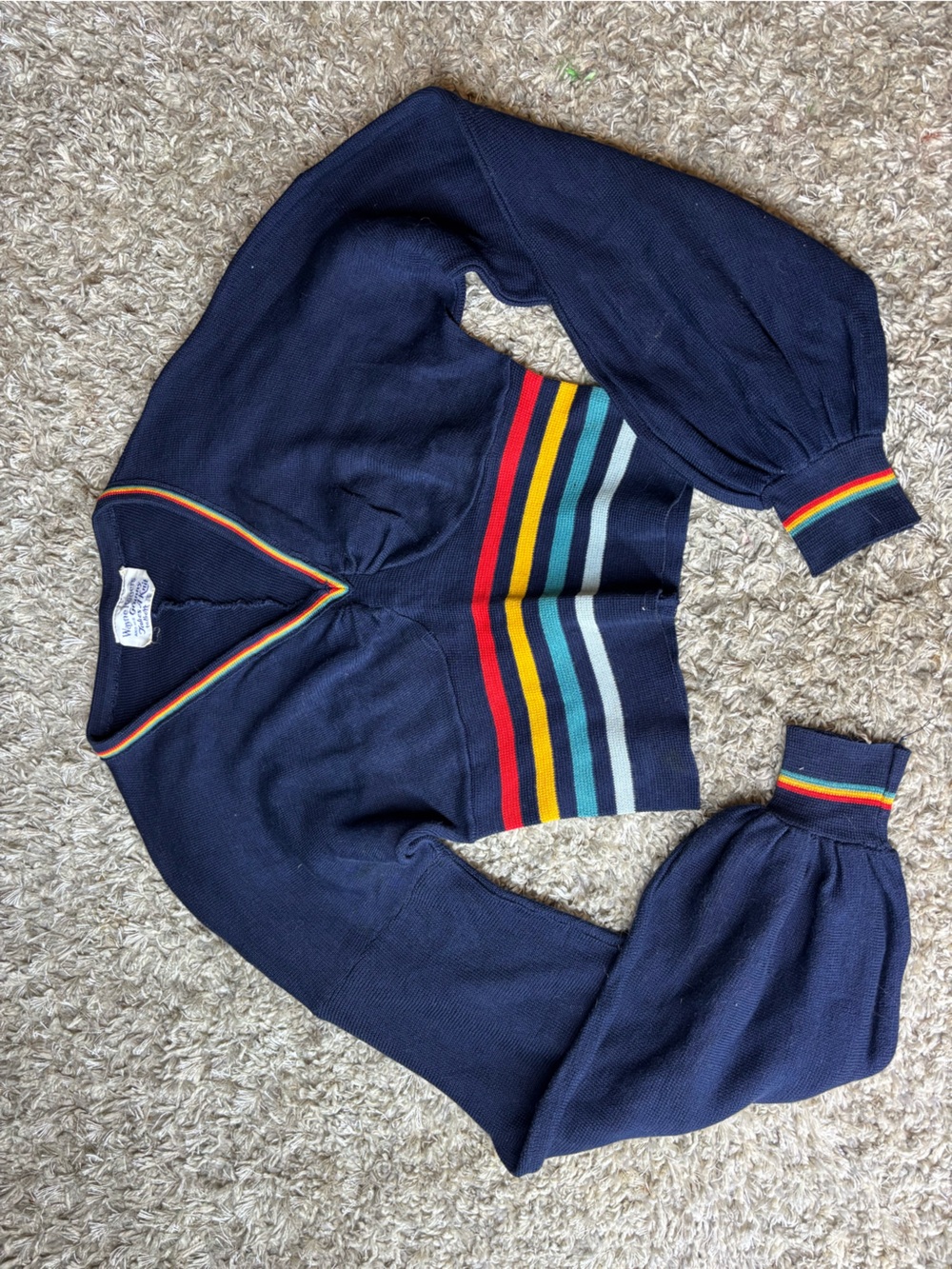 Vintage 70s Wayne Rogers Rainbow Balloon Sleeve Sweater - Size Small